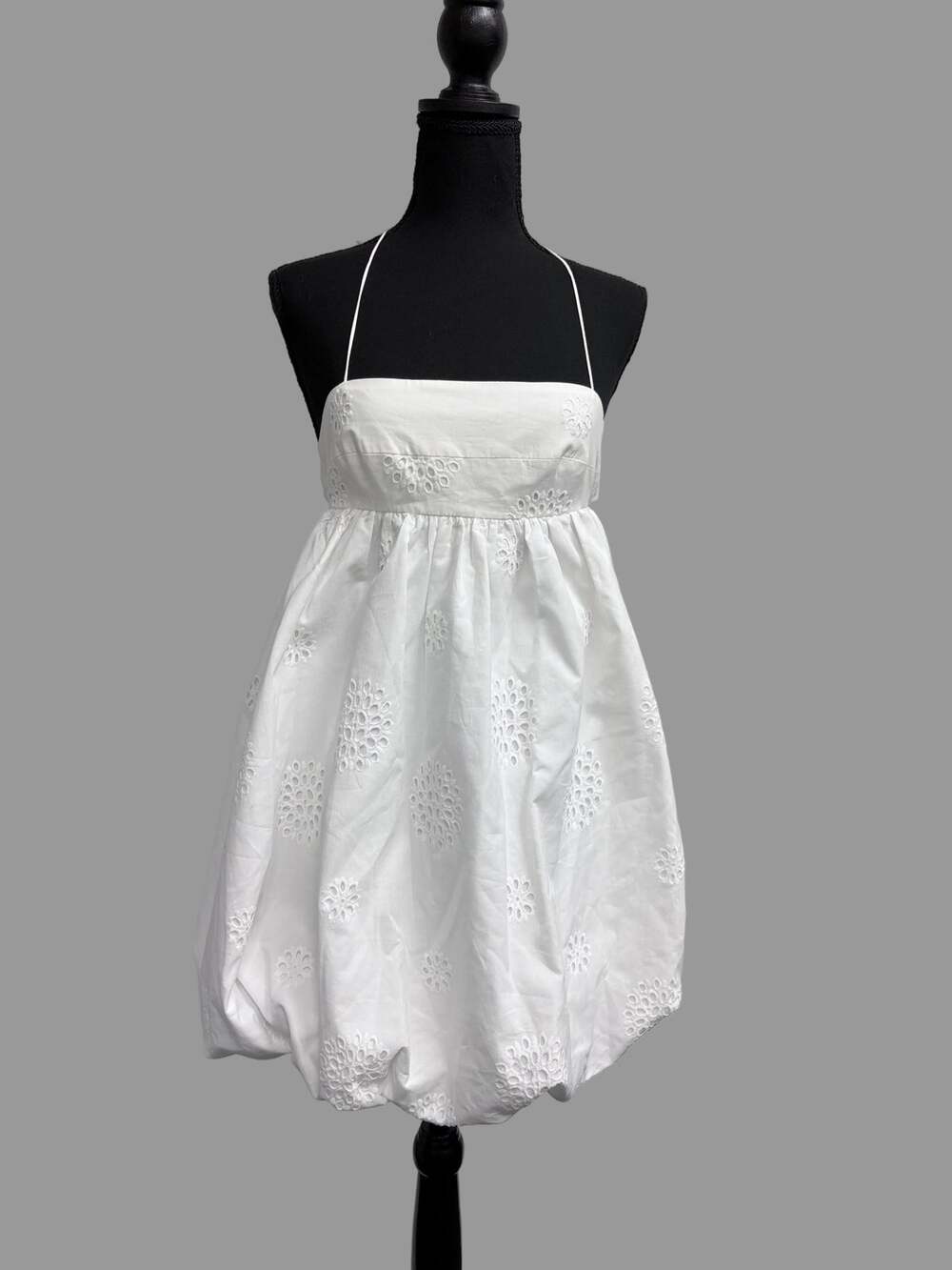 Zara White Halter Bubble Hem Eyelet Lace Mini Dress